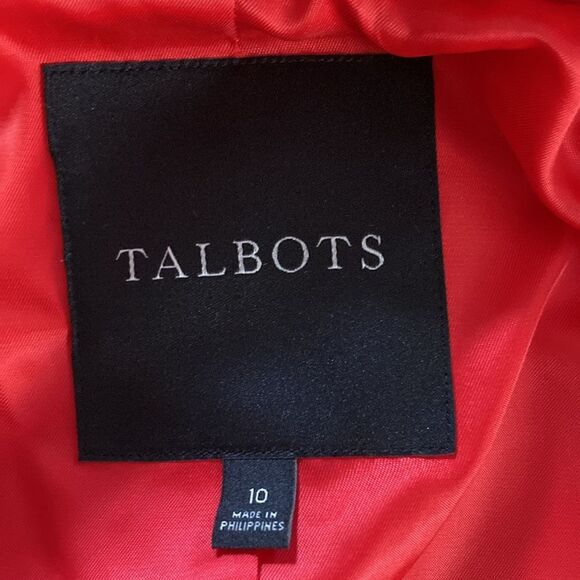 Talbots Vivid Red Double Breasted Wool Blend Gold Button Pockets Peacoat Size 10 - Picture 11 of 11